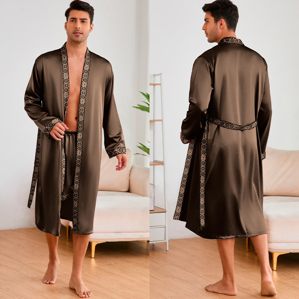 Men's Satin Bathrobe with Stylish Shawl Collar and Side Pockets Lune London