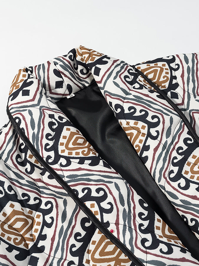 Elegant women's blazer jacket with belt and eye-catching pattern Lune London