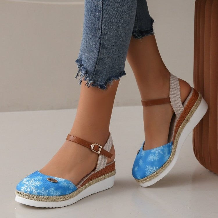 Wedge heel sandals for women with woven strap design and comfortable sole Lune London