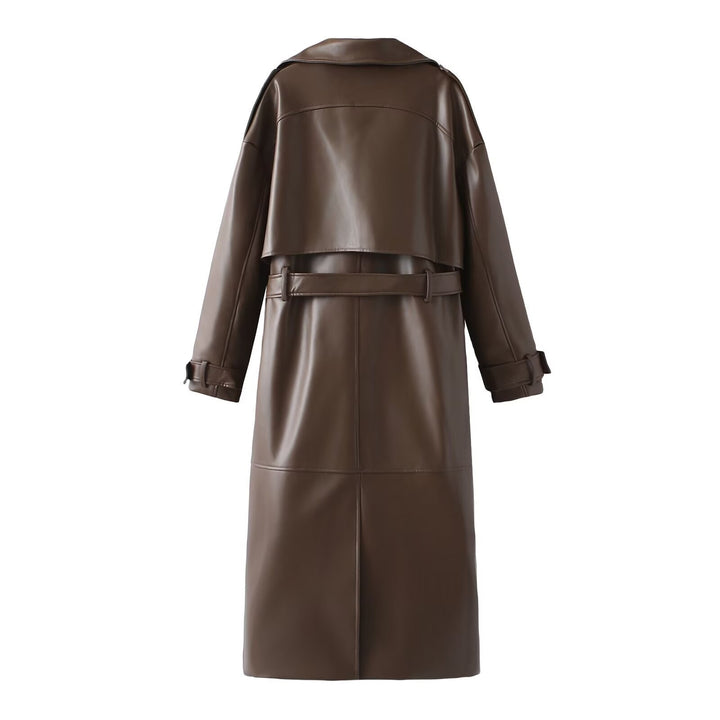 Synthetic leather trench coat for women with elegant cut and adjustable belt Lune London