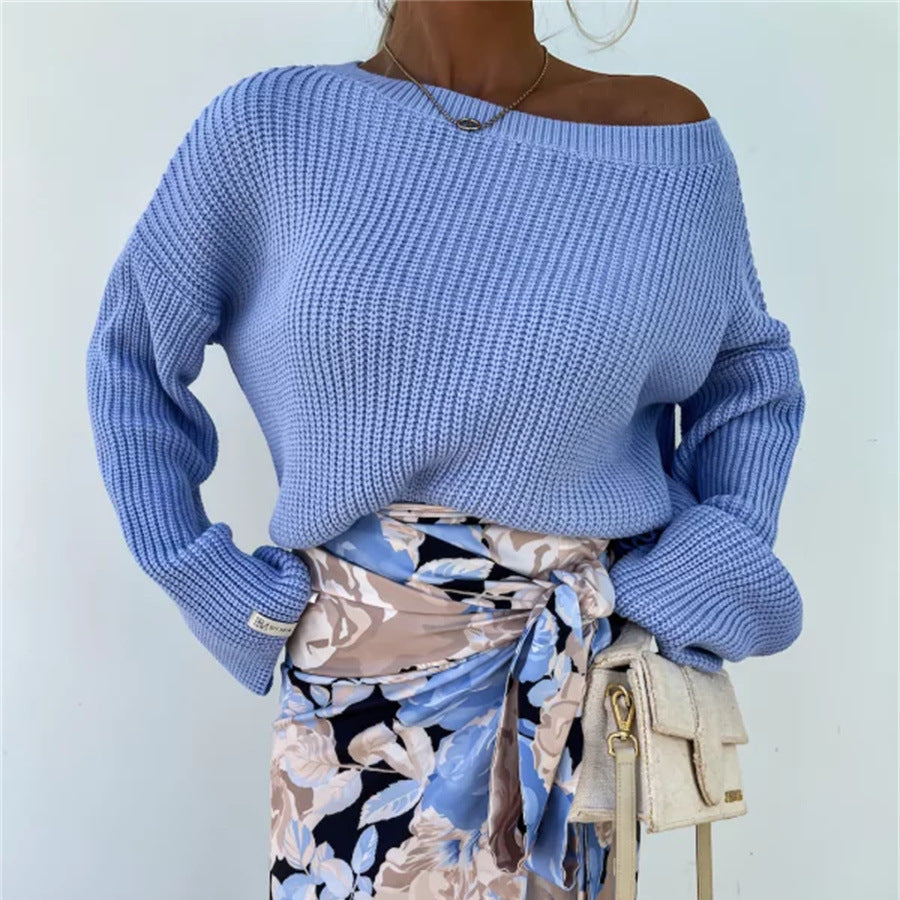 Pull en tricot décontracté pour femmes avec col asymétrique et manches amples Chic & Stil