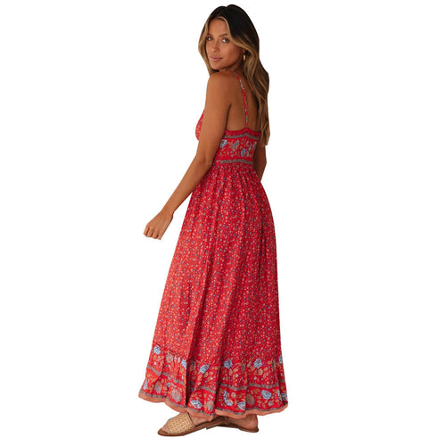 Maxi dress for women with floral pattern and delicate design with spaghetti straps Lune London