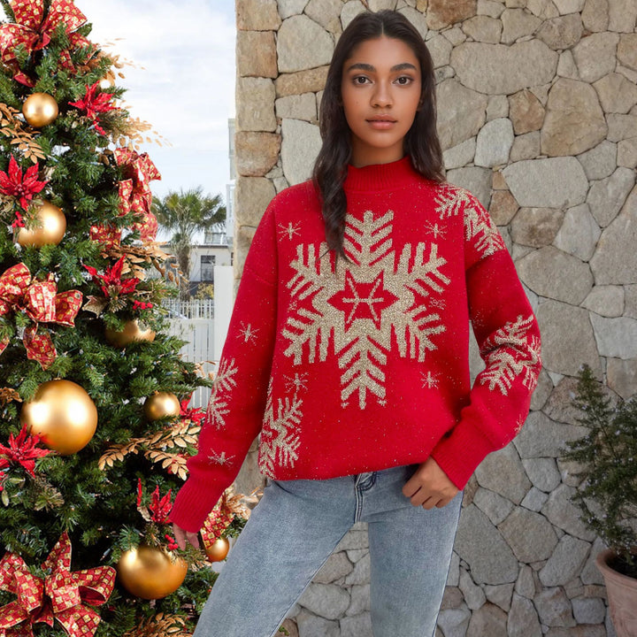 Festive women's sweater with snowflake and reindeer patterns Lune London