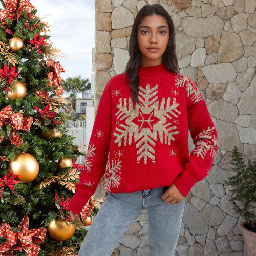 Festive women's sweater with snowflake and reindeer patterns Lune London