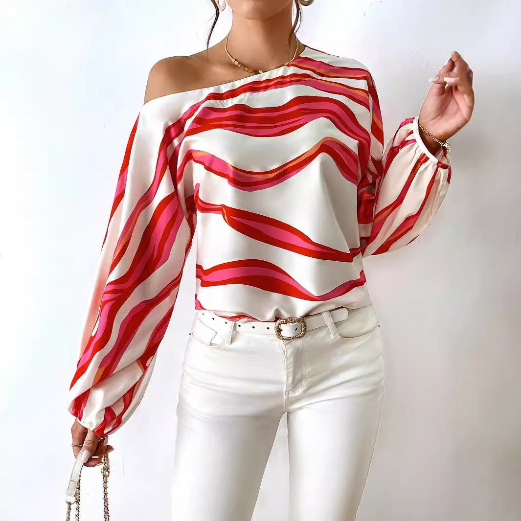 Lune London off-shoulder satin blouse for women with puff sleeves