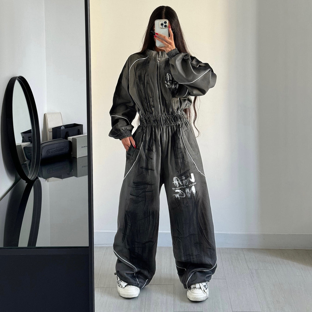Women's sporty jumpsuit with wide legs and elastic waistband Lune London