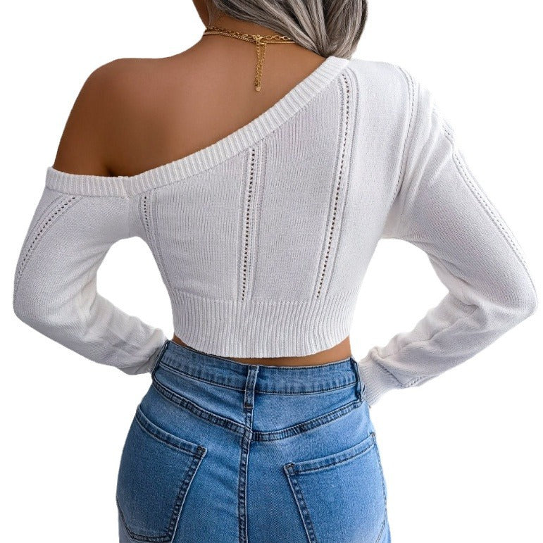 Women Short Sweater with Asymmetrical Neckline Lune London