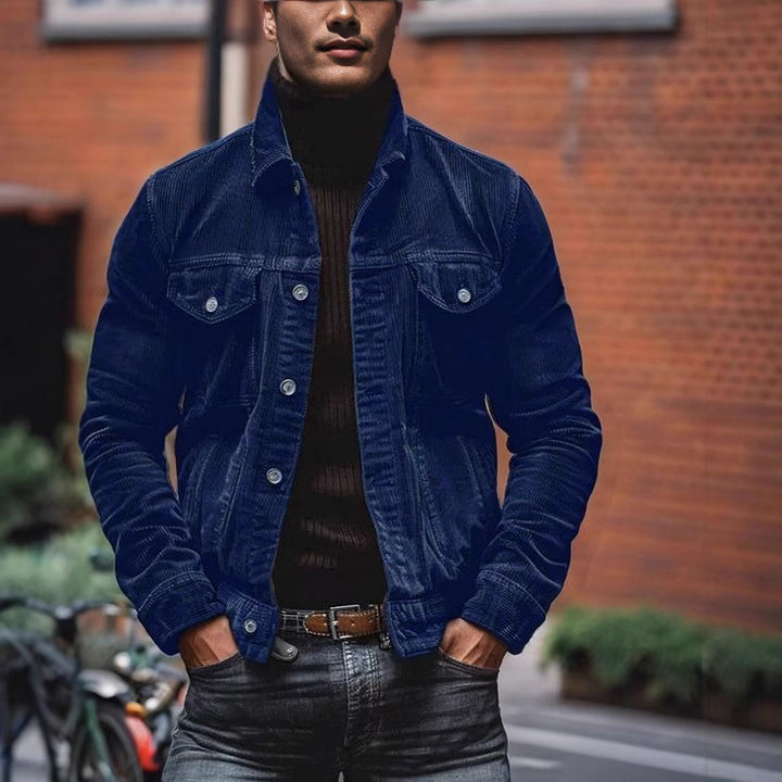 Corduroy jacket for men with a classic design featuring practical chest pockets and chic button details