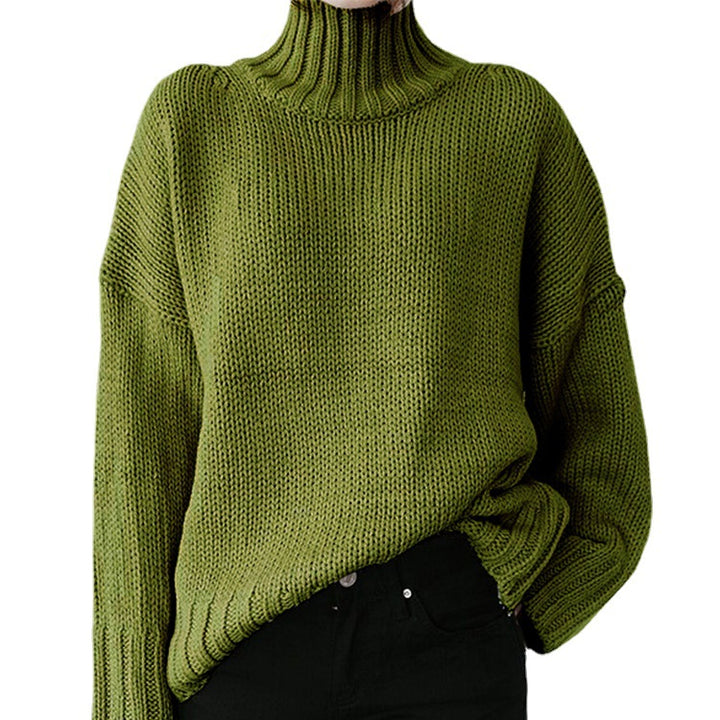 Thick knit women's pullover with high collar and relaxed fit Lune London
