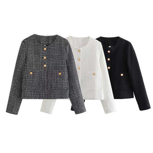 Short tweed jacket for women with decorative buttons Lune London