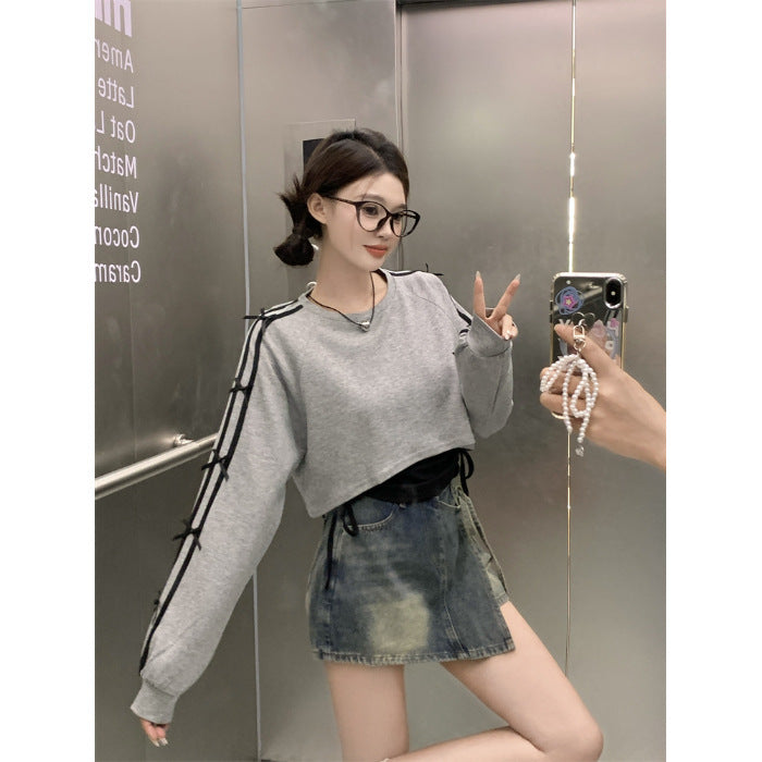 Women's Casual Cropped Sweatshirt with Side Lacing Chic & Stil
