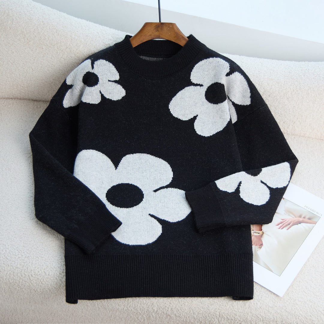 Ladies Striped Sweater with Floral Design Lune London