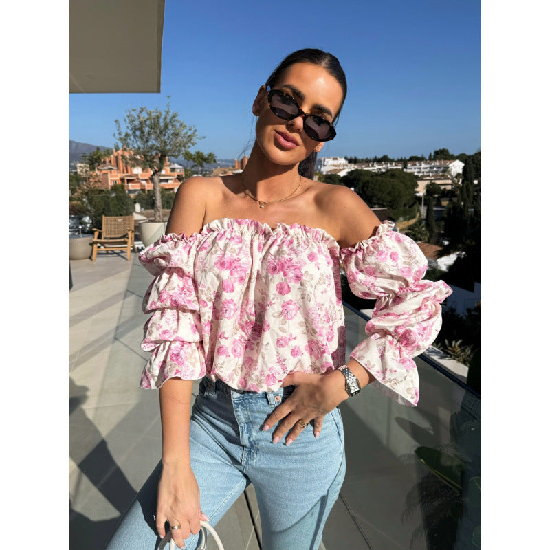 Women Off-Shoulder Ruffle Flowers Blouse Lune London