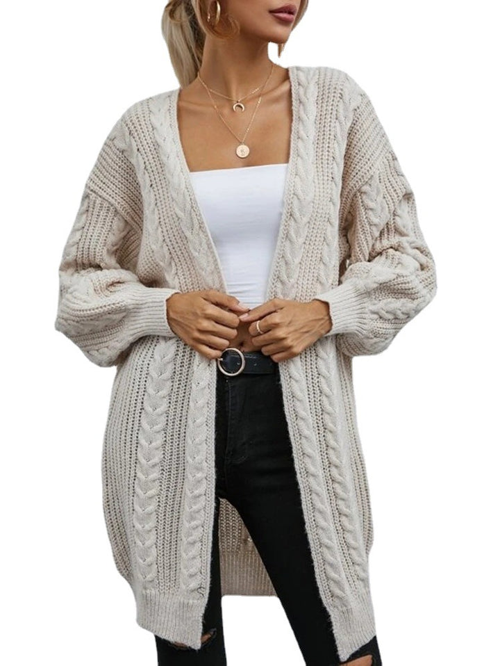 Ladies chunky knit cardigan with hood and cable design Lune London