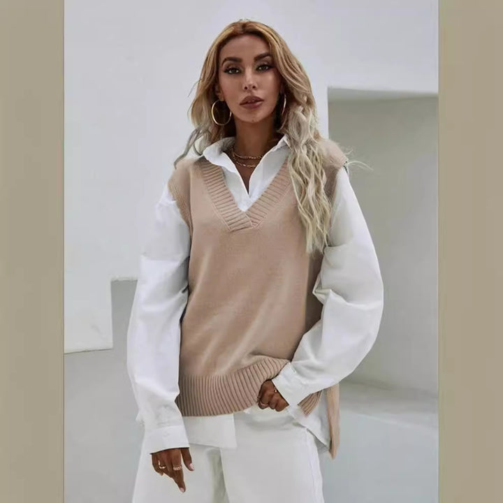 Knit vest for women with V-neck and modern details Lune London
