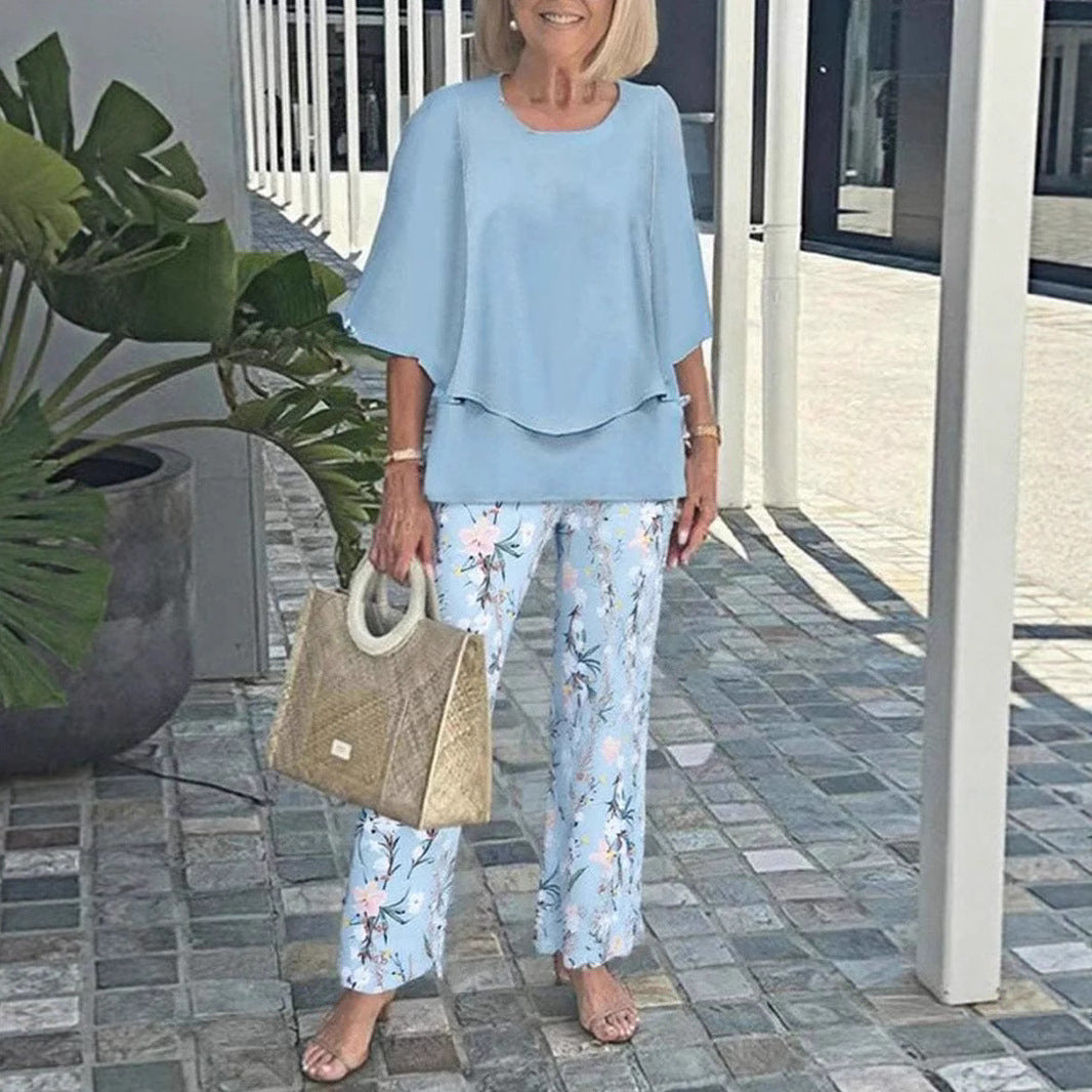 Women Elegant Layered Tunic Set and Floral Pants Lune London