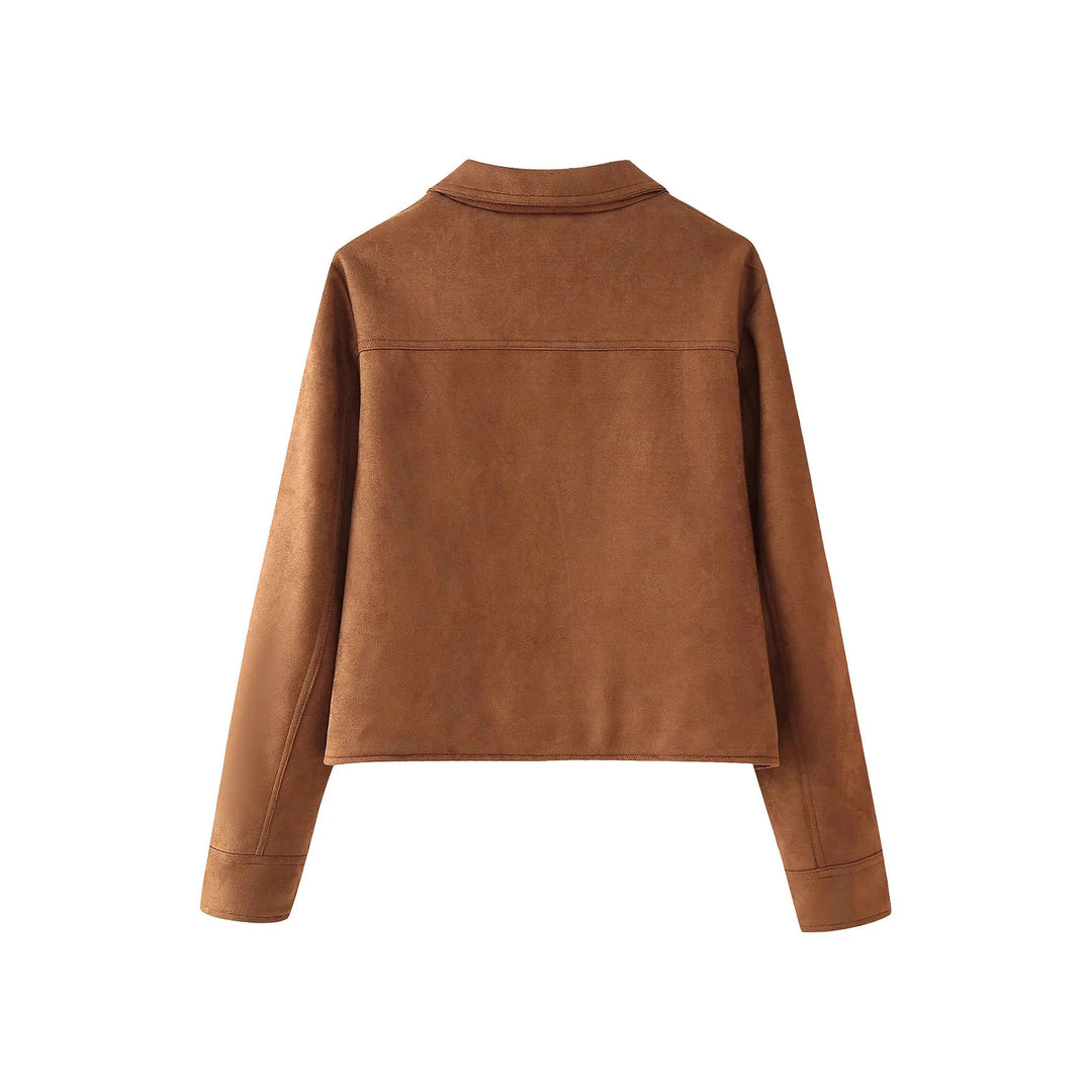 Short jacket for women in suede imitation with practical pockets and elegant collar Lune London