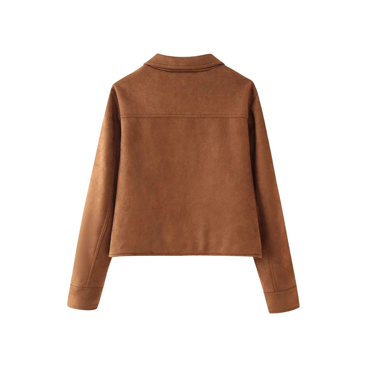 Short jacket for women in suede imitation with practical pockets and elegant collar Lune London