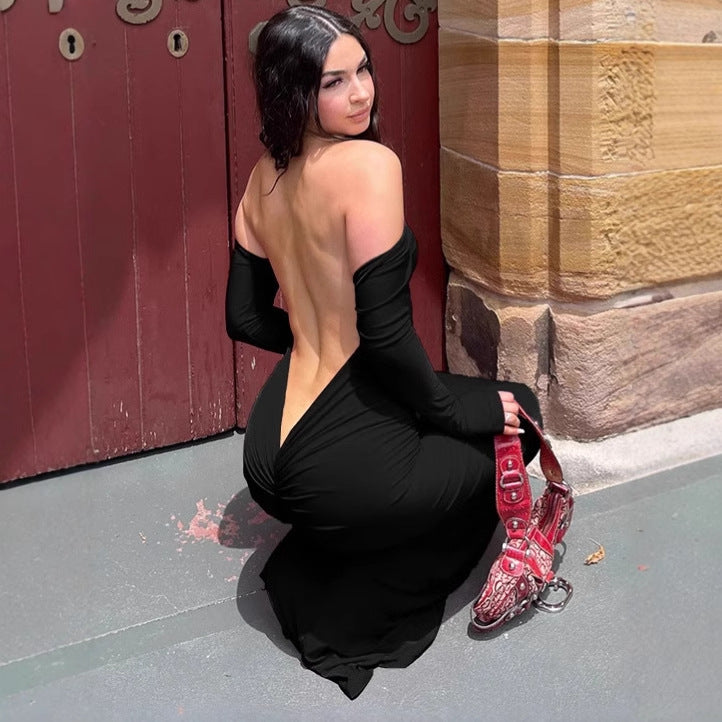 Ladies Elegant and Seductive Maxi Dress with Deep Back Neckline Lune London