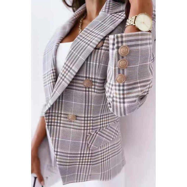 Plaid blazer for women with a modern cut and double-breasted buttons Lune London