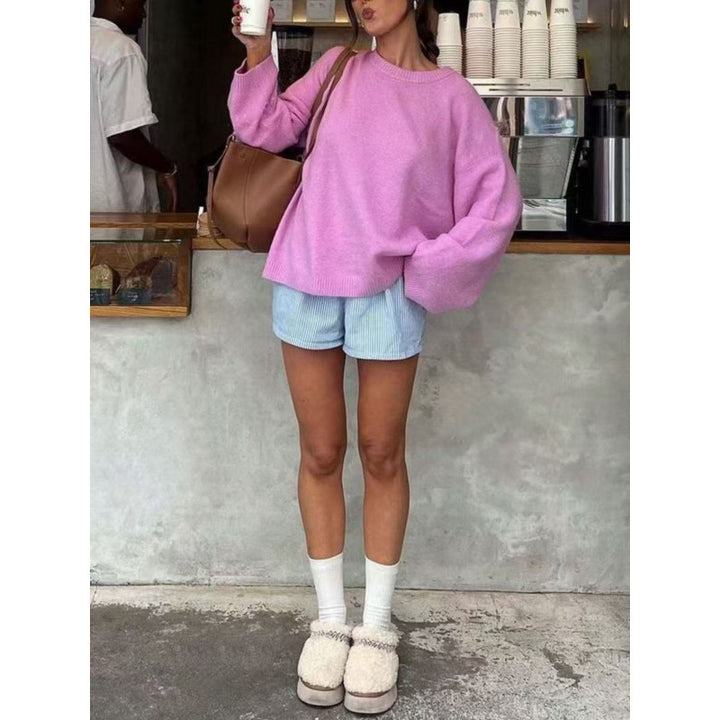 Pull féminin confortable à col rond en mélange de qualité tricot fin Chic & Stil