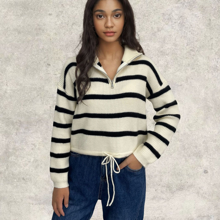 Knit sweater for women with half-zip closure and casual transition structure Lune London
