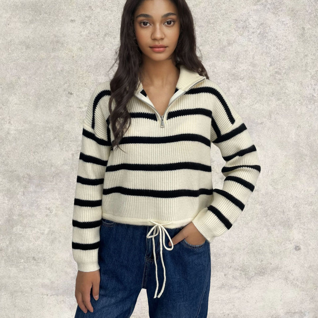 Pull en tricot pour femmes avec col zippé et coupe ajustée Chic & Stil