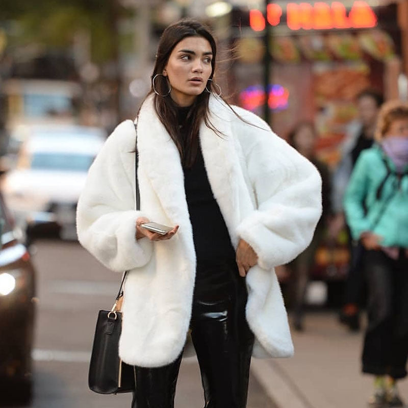 Ladies Oversized Faux Fur Raincoat with Voluminous Sleeves Lune London