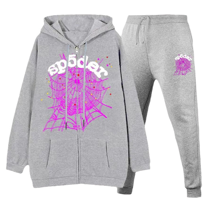 Ladies hoodie jacket and jogger pants with a unique spider web design Lune London