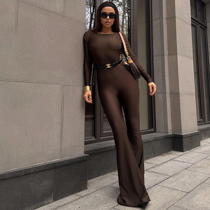 Ladies fitted jumpsuit with open back and wide leg Lune London