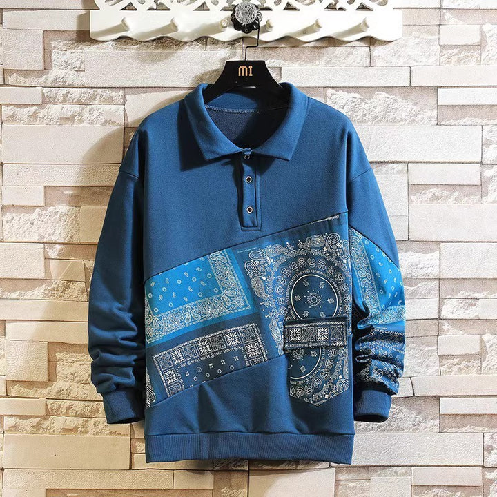 Stylish polo sweater for men with paisley design and classic collar Lune London