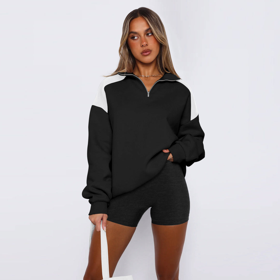 Ladies Sports Sweatshirt with High Collar and Zipper Lune London