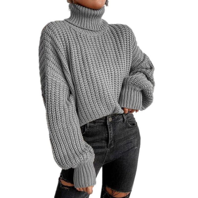 Thick wool sweater for women with high collar and flared sleeves Lune London