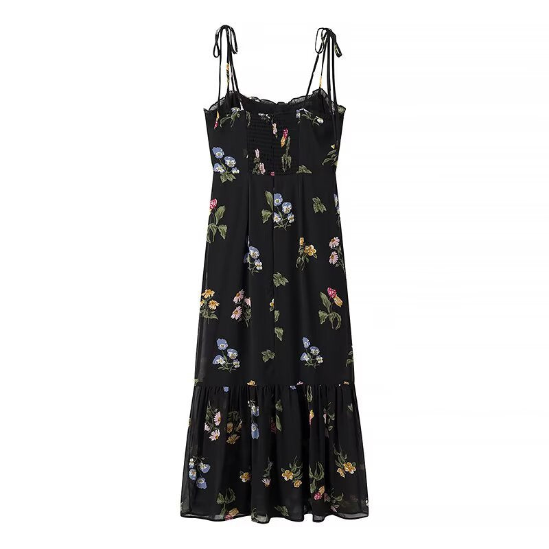 Maxi dress for women with floral design and adjustable spaghetti straps Lune London