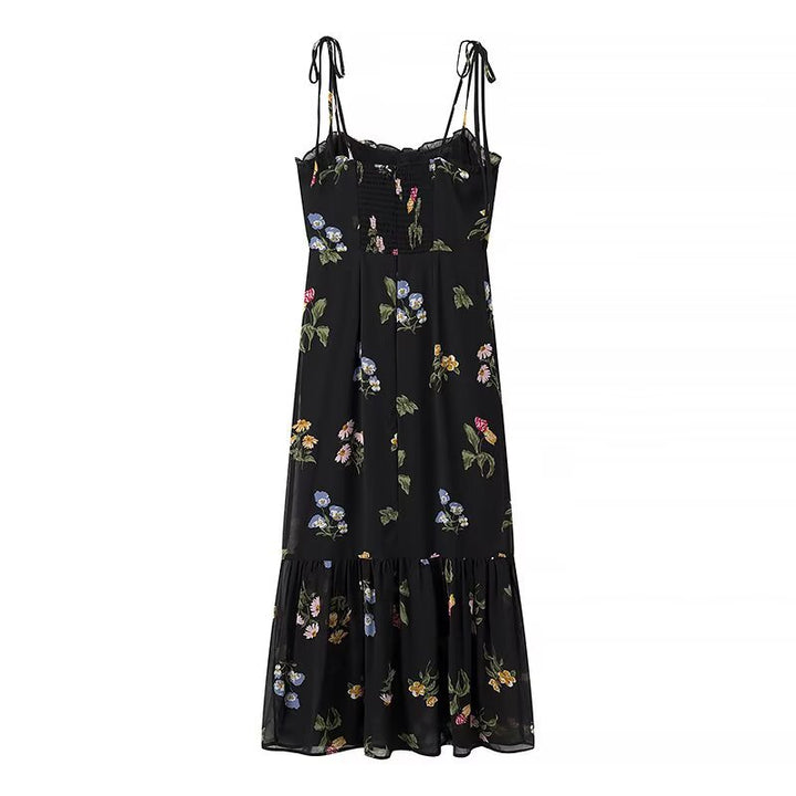 Maxi dress for women with floral design and adjustable spaghetti straps Lune London