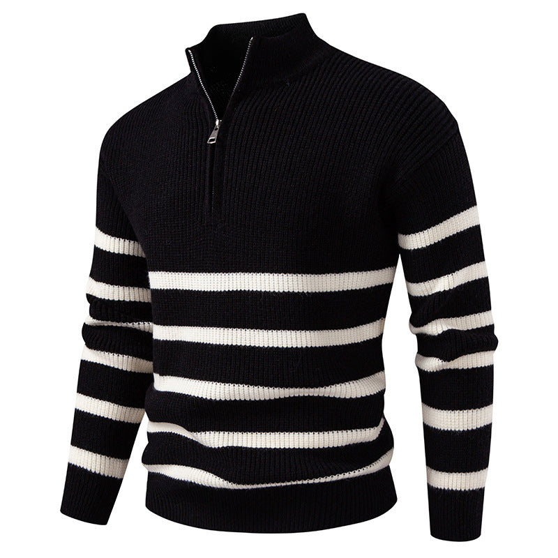 Men's wool sweater with modern half-zip closure and striped design Lune London