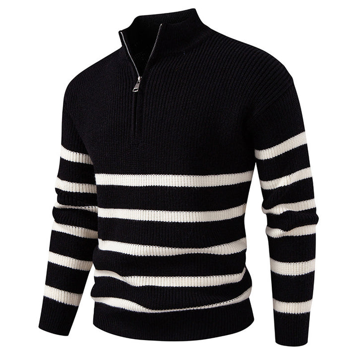 Men's wool sweater with modern half-zip closure and striped design Lune London