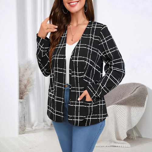 Casual blazer jacket for women with check pattern and pockets Lune London