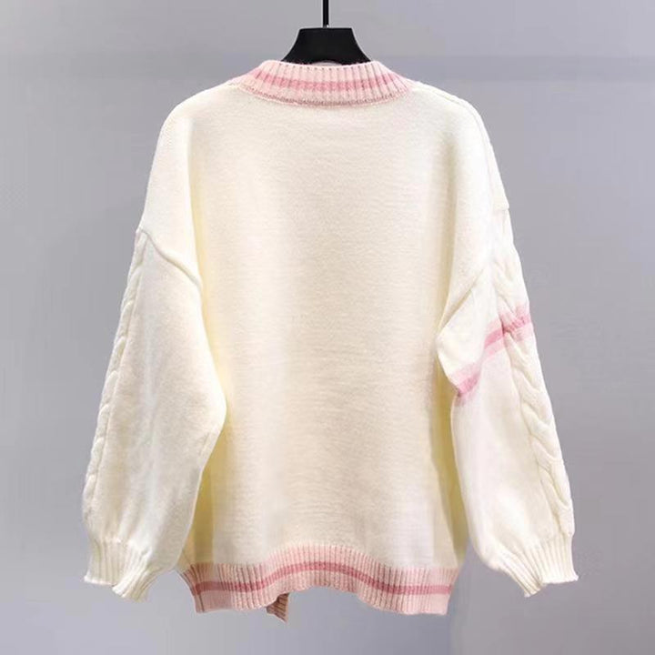 Cardigan tricoté à la mode pour femmes avec motif en couture et nœuds décoratifs