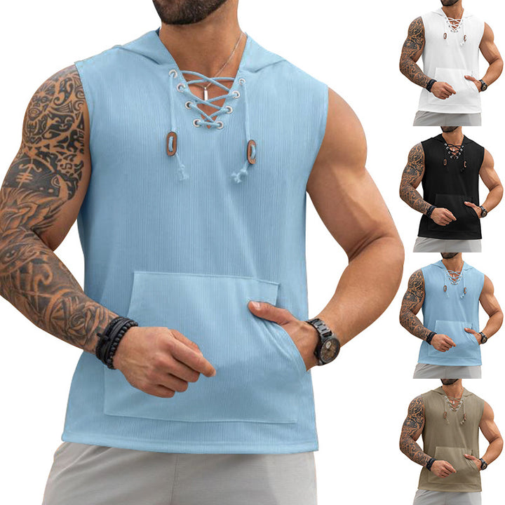 Men's sleeveless sports tank top with hood and laces Lune London