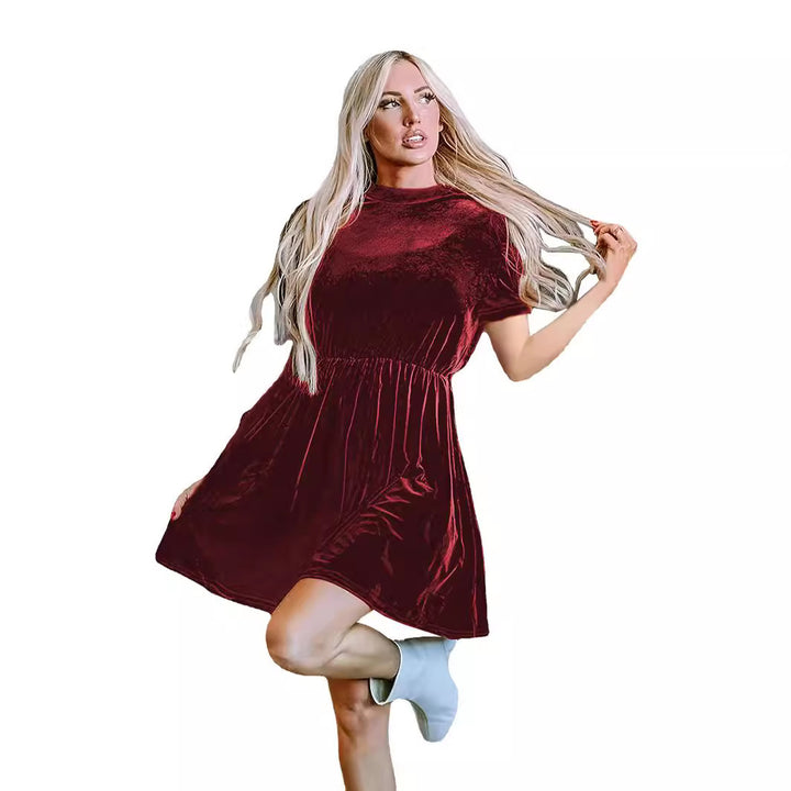 Short Sleeve Velvet Dress for Women with a Fitted Cut and A-Line Skirt Lune London