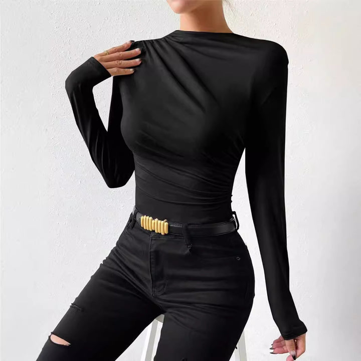 Ladies long sleeve bodysuit with elegant draping Lune London