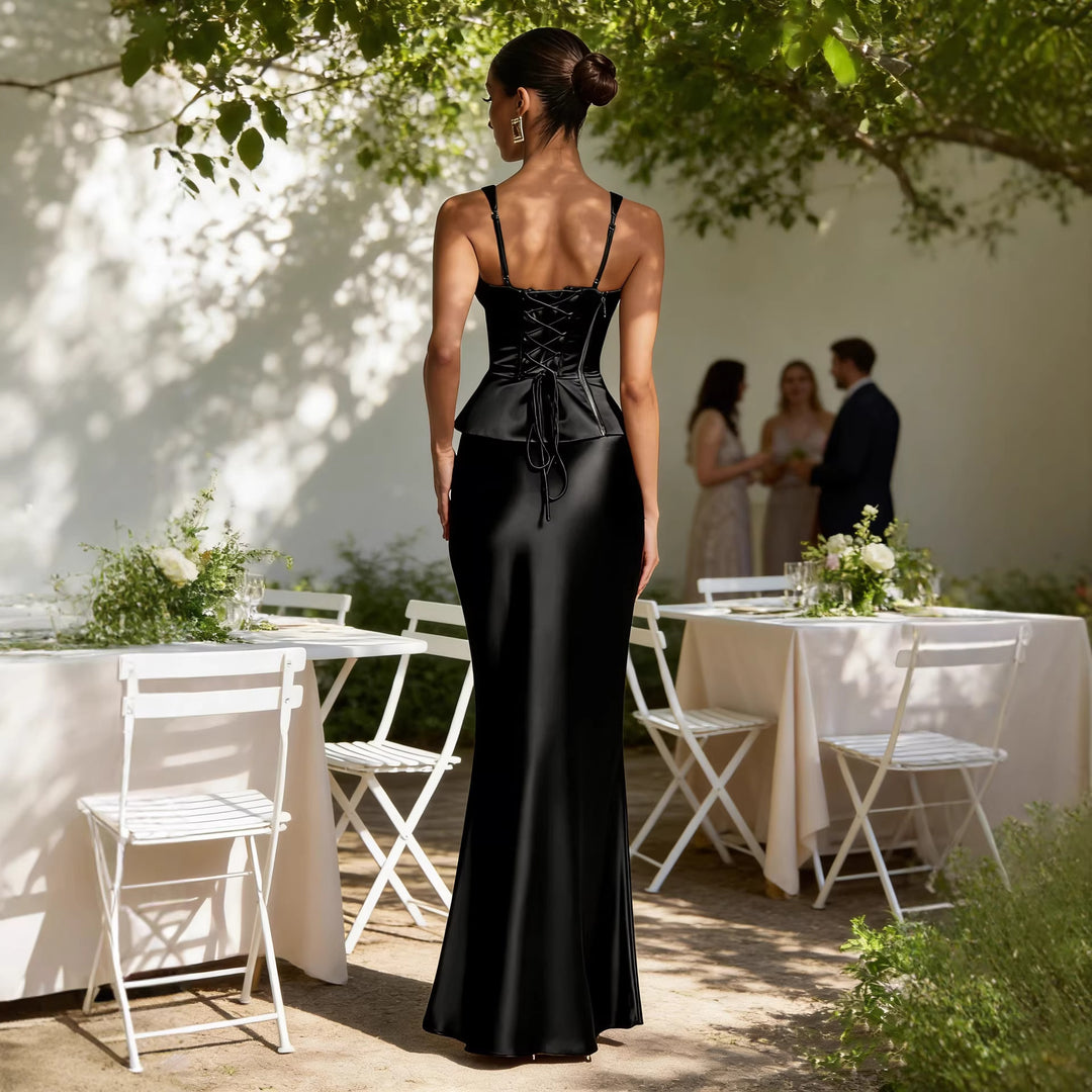 Women's Elegant Evening Dress with Figure-Shaping Design and Deep V-Neck