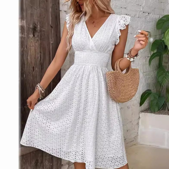 Summer Ruffle Dress for Women with Waffle Texture Lune London