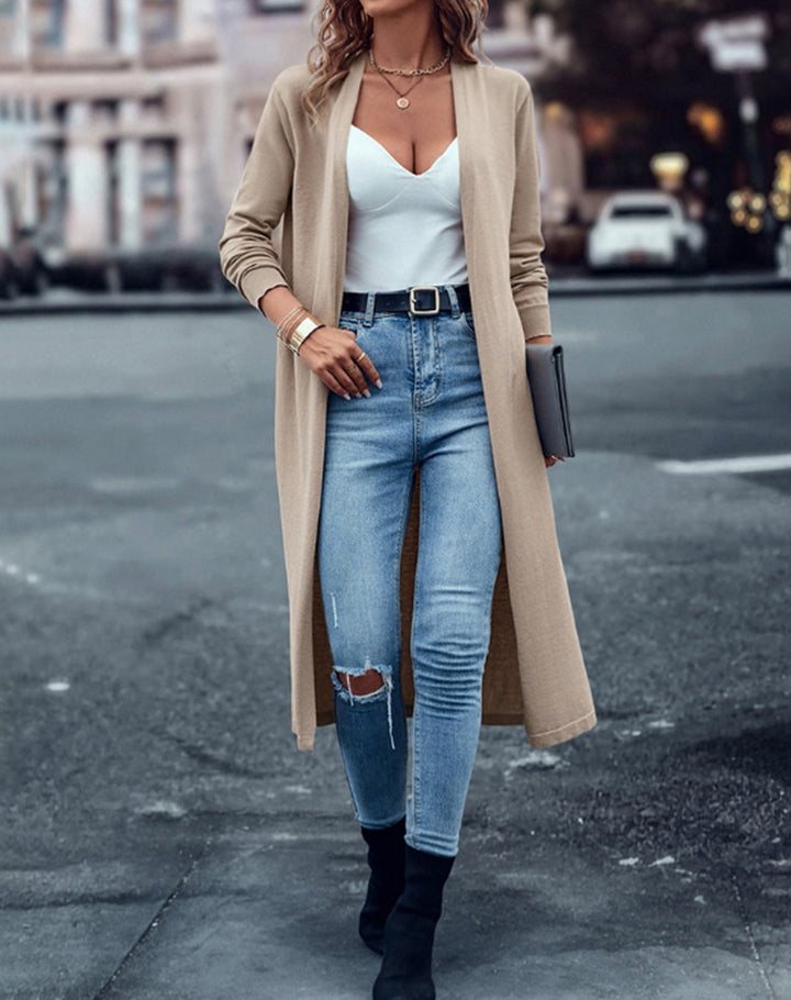 Manteau en tricot pour femmes au design ouvert et à la coupe élégante
