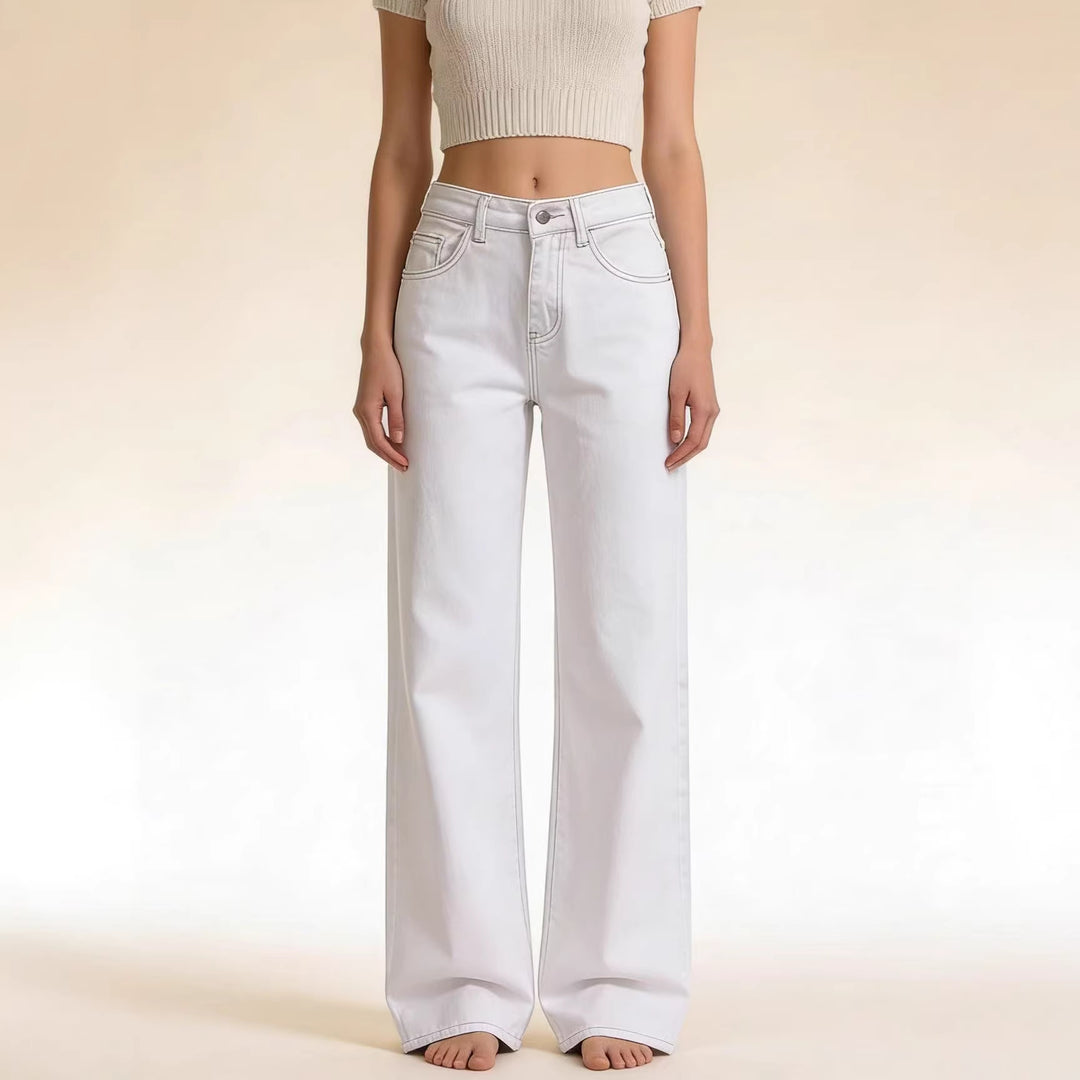 Women wide denim pants with vintage wash and high-waisted waistband Lune London