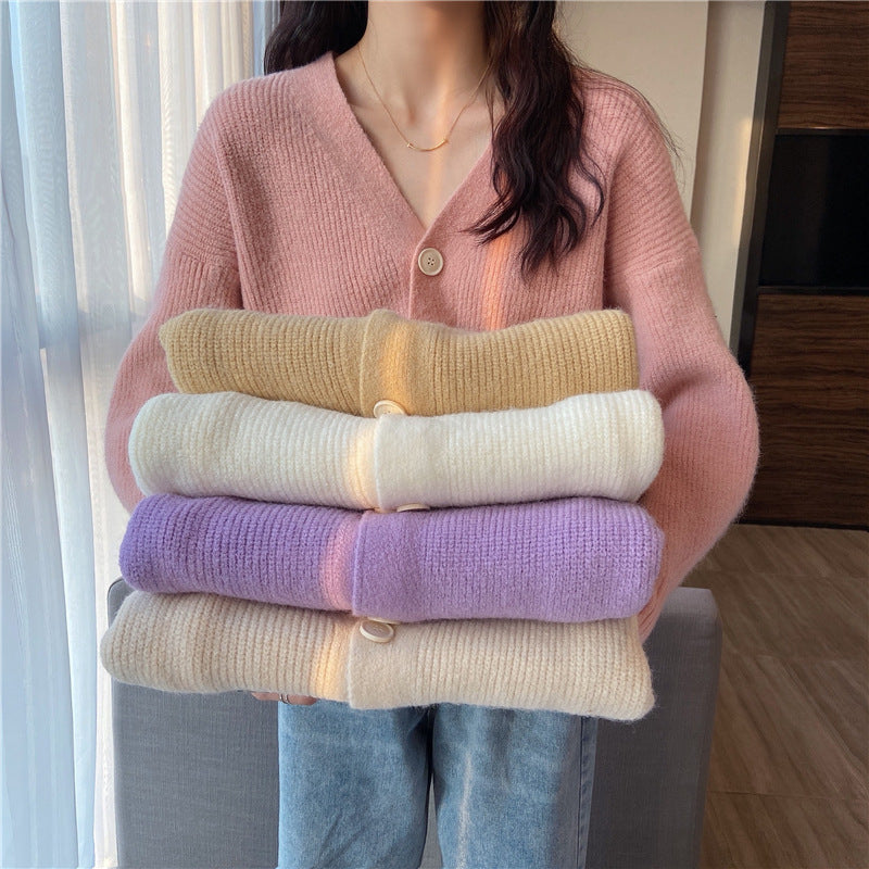 Women casual cardigan with V-neck and large buttons Lune London