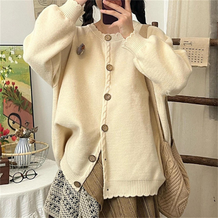 Knit jacket for women with refined cable details and button closure Lune London