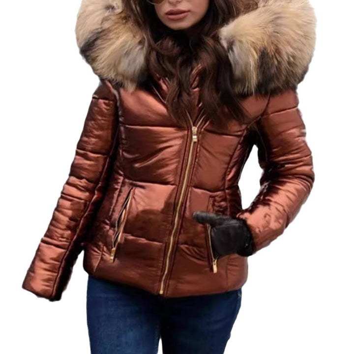 Ladies Fashion Quilted Jacket with Faux Fur Collar Lune London