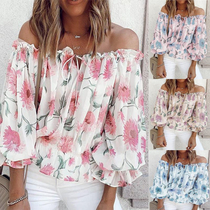 Romantic blouse for women with floral pattern and ruffled sleeves Lune London